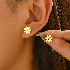 女性用201ステンレススチール製デイジーフラワースタッドピアス  ゴールドカラー  10x10mm&nbsp;BX8751
