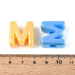 UVメッキ不透明アクリルヨーロピアンビーズ  大きな穴の開いた虹色のビーズ  ミックスカラー  文字m  21x20.5x13.5mm  穴：6mm&nbsp;OACR-M027-03M