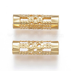 イオンプレーティング（IP）304ステンレスビーズ  チューブ  中空  ゴールドカラー  12x4mm  穴：3.5mm&nbsp;X-STAS-G124-30G