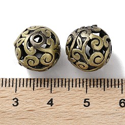 チベットスタイルのブラスビーズ  カドミウムフリー＆鉛フリー  中空ラウンド  アンティークブロンズ  13.5x13mm  穴：2mm&nbsp;KK-M284-54AB