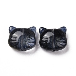 ガラスビーズ  ジュエリー作りのための  猫  ミッドナイトブルー  12.5x14x6.5mm  穴：1mm&nbsp;GLAA-G079-02F
