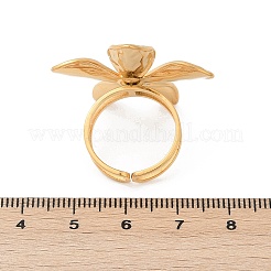 304ステンレススチールカフリング  花  ゴールドカラー  32x32mm  内径：17mm&nbsp;RJEW-D306-06G