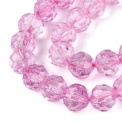 クラックル透明ガラスビーズ連売り  ラウンド  ファセット（32ファセット）  ショッキングピンク  7.5~8mm  穴：1.2~1.4mm  約47~48個/連  13.78~13.98インチ（35~35.5cm）&nbsp;GLAA-N068-06A-12