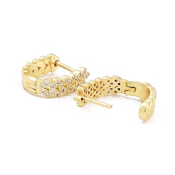 クリアキュービックジルコニアリーフフープピアス  女性のための真鍮のアクセサリー  16KGP本金メッキ  13x12x4mm  ピン：0.8mm&nbsp;EJEW-L264-001G