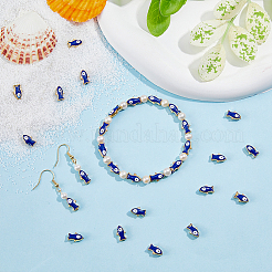 ライトゴールドメッキ合金エナメルビーズ  魚  ブルー  11x7x4.5mm  穴：1.8mm&nbsp;ENAM-WH0001-24