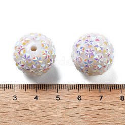 アクリルラインストーンボールビーズ  六角形の模様が輝くビーズ  ラウンド  ホワイト  20x18.5mm  穴：2.8mm&nbsp;OACR-A035-01A