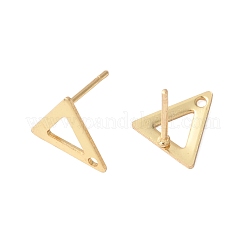 16個 2色 201ステンレススチールスタッドピアス金具 穴付き  304ステンレス鋼のピンとイヤーナット  三角形  24KGP本金メッキ＆ステンレススチールカラー  10x9mm  穴：1mm  ピン：0.8mm  8個/カラー&nbsp;EJEW-FS0001-17