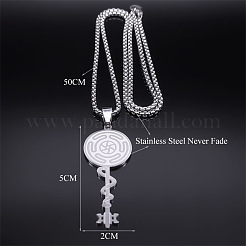 304 Stainless Steel Hecate's Wheel Key Pendant Necklaces for Women&nbsp;FS-WG4FA44-01