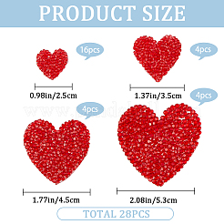 4スタイルのハート型ホットフィックスラインストーンアップリケ  樹脂ラインストーン  インディアンレッド  24~52x25~53x2~2.5mm  28個/箱&nbsp;PATC-CP0001-02B