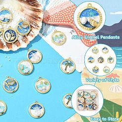 14個7スタイル亜鉛合金エナメルペンダント  ABSプラスチックイミテーションパールとシェル付き  フラットラウンド  ミックスカラー  27.5~28x24~24.5x5~9.5mm  穴：1.8mm  2個/スタイル&nbsp;FIND-CJ0004-63