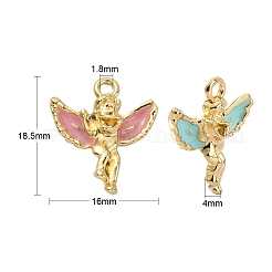 30本3色合金エナメルペンダント  ライトゴールド  天使  ミックスカラー  18.5x16x4mm  穴：1.8mm  10個/カラー&nbsp;ENAM-CJ0002-57