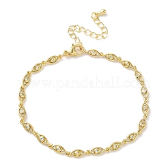 Brass Micro Pave Clear Cubic Zirconia Eye Link Chain Bracelets for Women&nbsp;BJEW-G764-09G