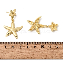 真鍮製ダングルピアス  カドミウムフリー＆鉛フリー  18KGP本金メッキ  ラックめっき  長持ちメッキ  海洋のテーマ  ヒトデ  45x27mm&nbsp;EJEW-D352-06G-04