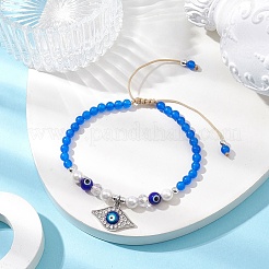 Round Shell Pearl & Natural Dyed Blue Malaysia Jade  Braided Bead Bracelets&nbsp;BJEW-JB10718-02