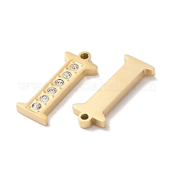 本物の14Kゴールドメッキ304ステンレススチールペンダント  ラインストーン付き高光沢仕上げ  文字I  18x7.5x2mm  穴：1.2mm&nbsp;STAS-L022-157G-I