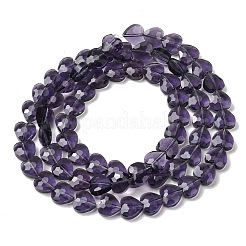 透明ガラスビーズ連売り  ハート  多面カット  インディゴ  10x10x4.5mm  穴：1mm  約70個/連  25.83''（65.6センチメートル）&nbsp;GL-CBA7A17-03A-12