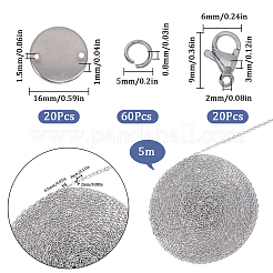 DIY 304 Stainless Steel Blank Flat Round Pendnat Necklace with Cable Chains Making Kit&nbsp;DIY-SC0024-15