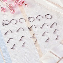 21Pcs 21 Style Clear Cubic Zirconia Flower & Flat Round & Heart Nose Studs & Rings Set&nbsp;JX527B