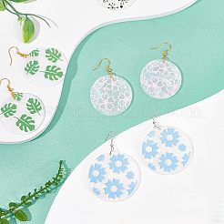 セルロースアセテート（樹脂）を使ったDIYイヤリング作りキット  フラットラウンドペンダントを含む  真鍮のピアスフック  ゴールデン＆シルバー&nbsp;DIY-FH0001-74