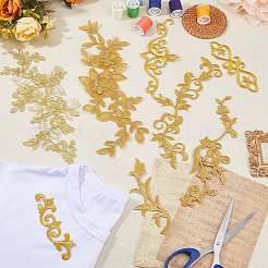 16個 8スタイルの花柄ポリエステルコンピューター刺繍布アイロン/縫い付けパッチ  マスクと衣装のアクセサリー  ゴールド  27~276x43~168mm  2個/スタイル&nbsp;PATC-DC0001-05