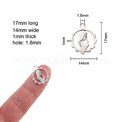 304ステンレスペンダント  宗教のテーマ  女神とフラットラウンド  ステンレス鋼色  17x14x1mm  穴：1.8mm&nbsp;STAS-CJC0001-01P