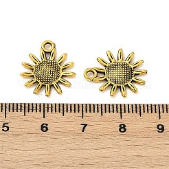 チベット風合金カボションセッティングペンダント  鉛フリー及びカドミウムフリー  ヒマワリ  アンティーク黄金  トレイ：6mm  17x15x2mm  穴：2mm&nbsp;LS-GLF1377Y
