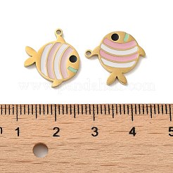 イオンプレーティング（IP）316Lサージカルステンレススチールチャーム  ニッケルフリー  エナメル  18KGP本金メッキ  魚のチャーム  ピンク  16x14.5x1.5mm  穴：1.2mm&nbsp;STAS-D035-01C-G