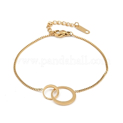 女性用304ステンレススチールリンクブレスレット  イオンプレーティング（ip）  二重リング  18KGP本金メッキ  6-7/8インチ（17.4cm）&nbsp;BJEW-G755-01G