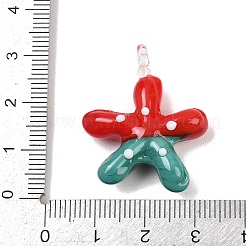 ガラスチャーム  ヒトデのチャーム  レッド  29~31x25~26x8.5mm  穴：3.5~4x2.3~4mm&nbsp;GLAA-A042-01A-03