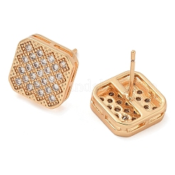 ラックメッキスクエア真鍮クリアキュービックジルコニアスタッドピアス  長持ちメッキ  シャンパンゴールド  11x11mm&nbsp;EJEW-M090-17G