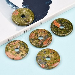 天然石ユナカイトペンダント  ドーナツ/円盤チャーム  30x5mm  穴：6mm&nbsp;G-C220-F01-30mm