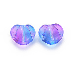 ツートン透明スプレー塗装ガラスビーズ  ハート  ミディアム蘭  10.5x12x6.5mm  穴：1mm&nbsp;GLAA-T022-24-C01