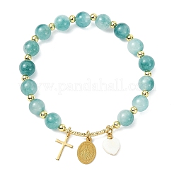 Natural Flower Jade Round Beads Stretch Bracelets&nbsp;BJEW-JB14147-02