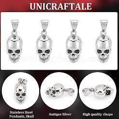 316サージカルステンレススチールペンダント4個  スカル  アンティークシルバー  29x15x18mm  穴：7x10mm&nbsp;STAS-UN0047-81