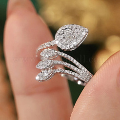Brass Micro Pave Clear Cubic Zirconia Cuff Open Rings for Women&nbsp;WG0038D-01