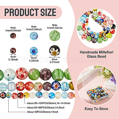 3連売り3スタイルの手作りミルフィオリガラスラウンドビーズ連売り  ミックスカラー  4~8mm  穴：1mm  1連/スタイル&nbsp;LAMP-TA0002-68