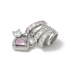 Brass Pave Pink and Clear Cubic Zirconia Rectangle Pendants&nbsp;KK-I371-19P