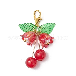 6個 6色の花のガラスとアクリルのペンダント装飾  合金製カニカン付き  ミックスカラー  41mm  1pc /カラー&nbsp;HJEW-JM04510