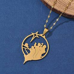 201 Stainless Steel Hollow Star with Prayer Pendant Necklaces for Ramadan & Eid Mubarak&nbsp;NJEW-D318-04G
