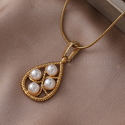 304 Stainless Steel with Imitation Pearl Teardrop Pendant Necklaces for Women&nbsp;BY5835