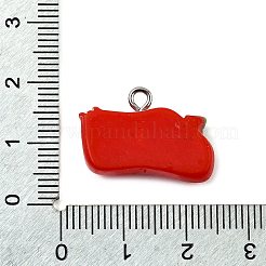 クリスマスの不透明な樹脂ペンダント  プラチナ鉄ループ付き  レッド  メリークリスマス  15x22x6.5mm  穴：2mm&nbsp;LS-CRES-D314-02P-04