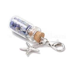 Chakra Natural Lapis Lazuli & Amethyst & Carnelian & Citrine & Garnet & Green Aventurine & Synthetic Turquoise Chips inside Glass Wishing Bottle Pendant Decoration&nbsp;HJEW-JM03310