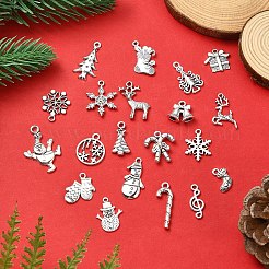 100pcs20スタイルチベットスタイルアロイペンダント  クリスマステーマ  混合図形  アンティークシルバー  14.5~23x15~17.5x1.5~2mm  穴：1.2~2.5mm  5個/スタイル  5個/スタイル&nbsp;FIND-YW0005-44