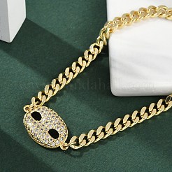 真鍮マイクロペーブクリアキュービックジルコニアリンクブレスレット  女性用キューバチェーンジュエリー  18KGP本金メッキ  オーバル  7-3/8インチ（18.7cm）  ペンダント：30x20x4mm&nbsp;BJEW-M050-05G-03