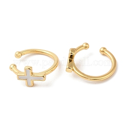 クロスエナメルカフピアス  女性のための18KGP本金メッキ真鍮ジュエリー  カドミウムフリー＆鉛フリー  ミックスカラー  12x11.5x5.5mm&nbsp;EJEW-G348-14G