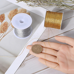 2ロール 2色 3本撚りポリエステル編みメタリックコード  DIYの編みこみのブレスレット作りと刺繡のために  ミックスカラー  0.2mm  約109.36ヤード（100m）/ロール  1ロール/色&nbsp;KNIT-SC0001-01