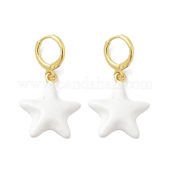 真鍮製フープピアス  エナメル  五芒星  18KGP本金メッキ  ホワイト  36.5x20mm&nbsp;EJEW-S251-02A-G