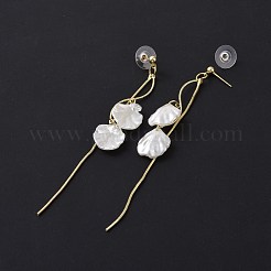 アクリルイミテーションシェルタッセルダングルスタッドピアス、スターリングシルバーピン925本付き  女性用合金ロングドロップイヤリング  ホワイト  111mm  ピン：0.8mm&nbsp;EJEW-L281-03LG