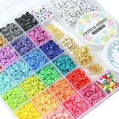 DIYジュエリーセット作成キット  ポリマークレイディスク、アクリルスマイルフェイス、天然シェル、プラスチックスタービーズを含む  雪の結晶とヒトデの合金ペンダント  真鍮製のピアスパーツ  はさみ  ピンセット  ミックスカラー&nbsp;DIY-YW0006-62