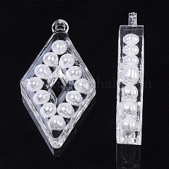 透明なアクリルパーツ  アブソリュートプラスチック模造パール  菱形  ホワイト  44x24x8mm  穴：2mm&nbsp;LS-TACR-R146-007